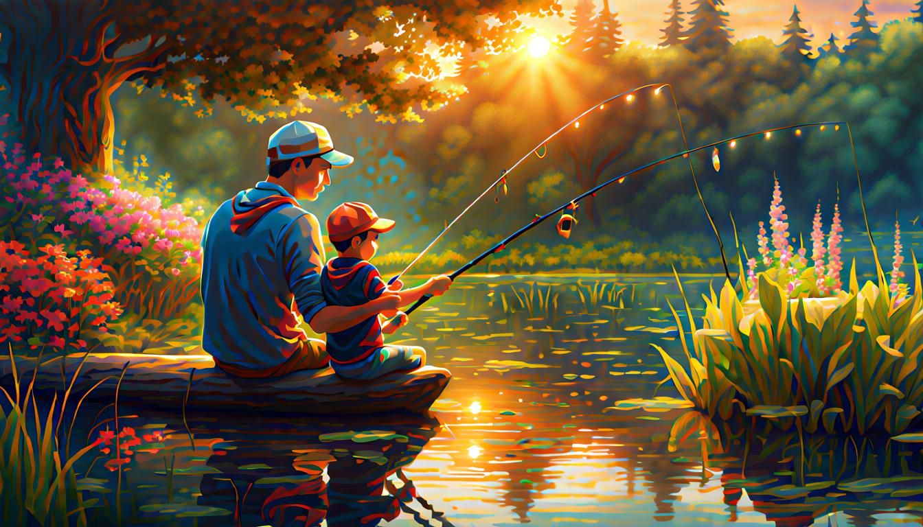 Father and Child Fishing: Colorful Concept Art