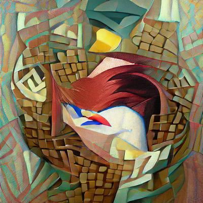 Abstract Cubist Portrait of a Red-Haired Woman