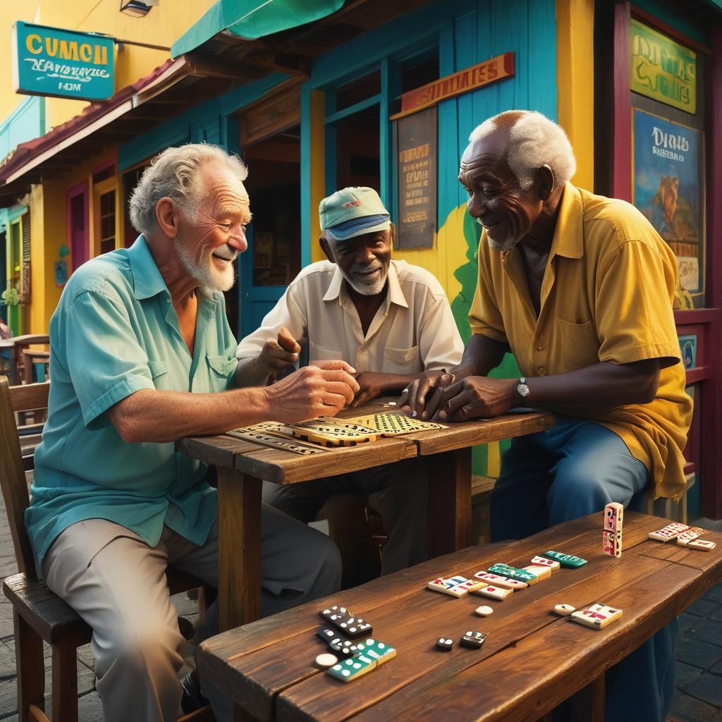 Dominoes Game in St Kitts: Hyper-Realistic Concept Art