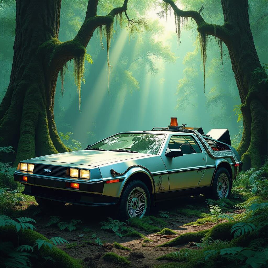 Abandoned DeLorean in Ancient Forest