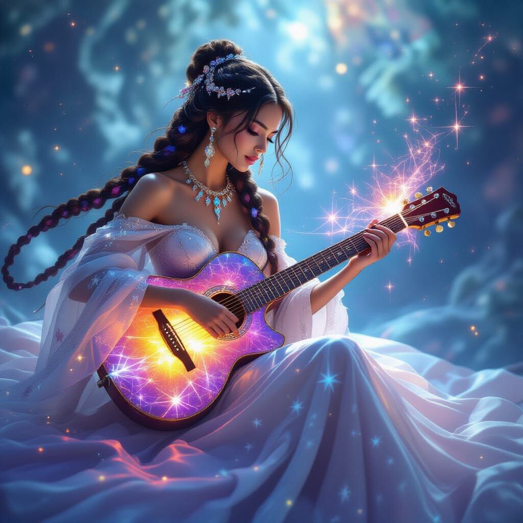 Celestial Guitarist in a Cosmic Dreamscape