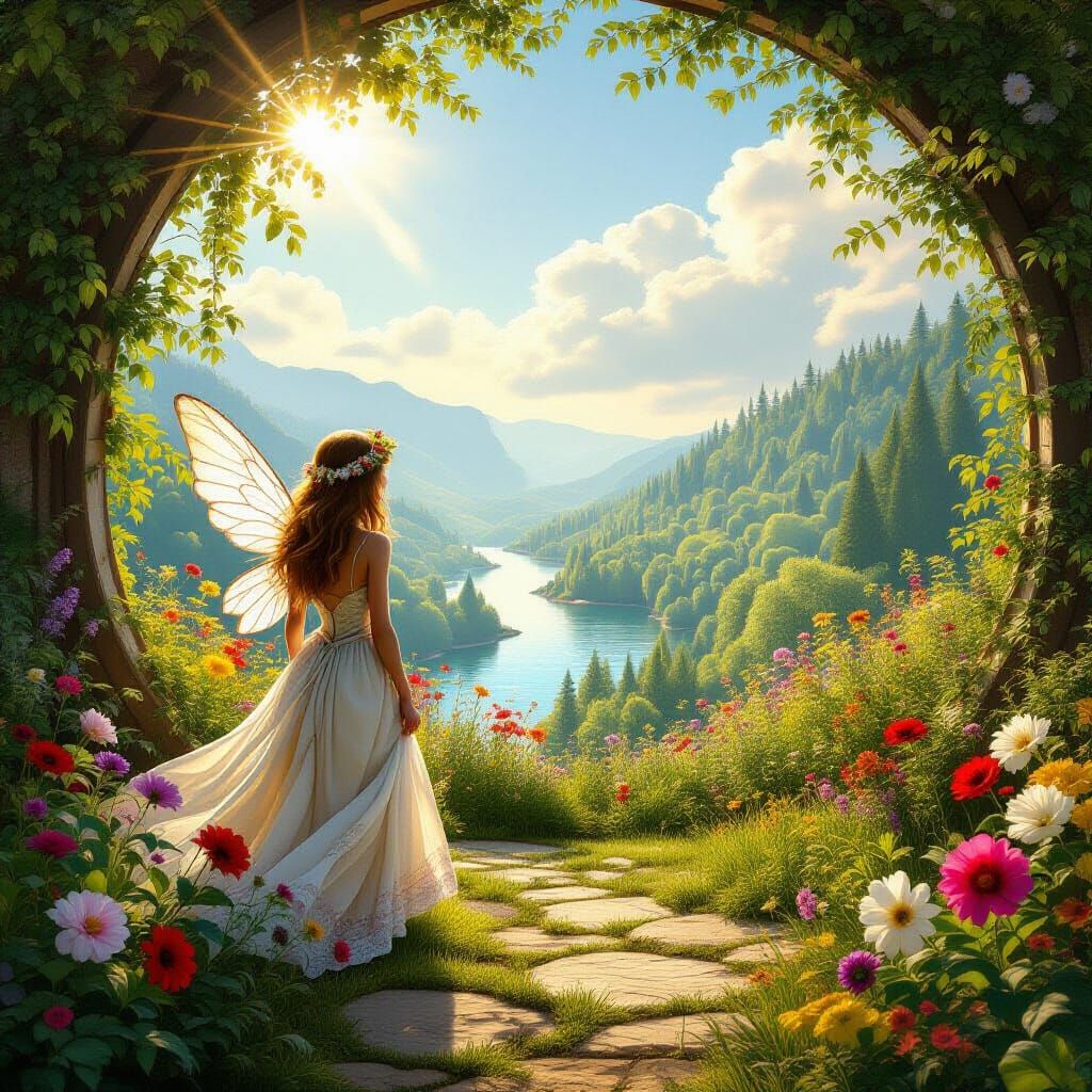 Fairy Tale Garden on a Sunny Summer Day