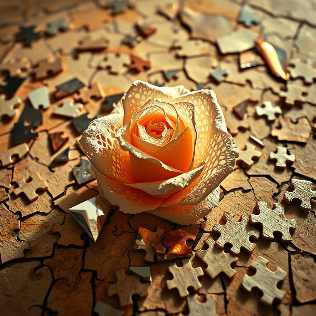 Ethereal Rose Blooms on Shattered Glass