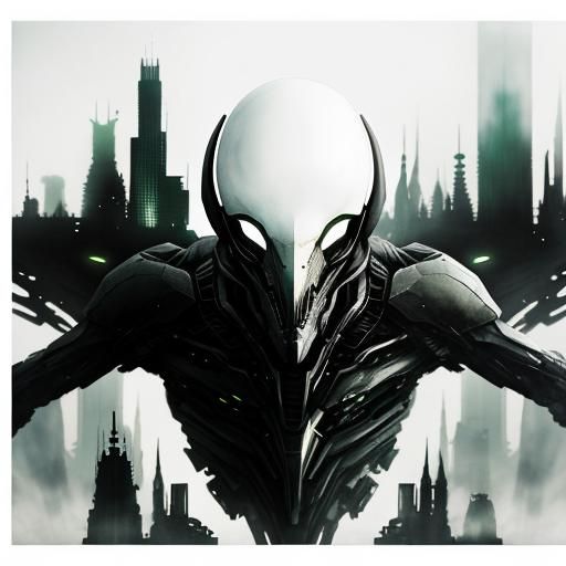 Alien Creature in Dystopian Cityscape: Double Exposure Art