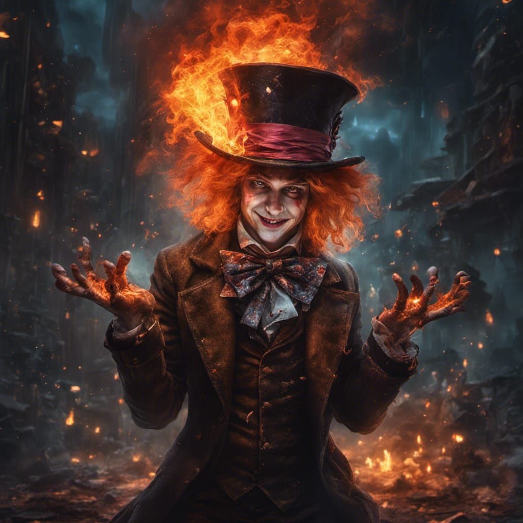 The Mad Hatter on fire