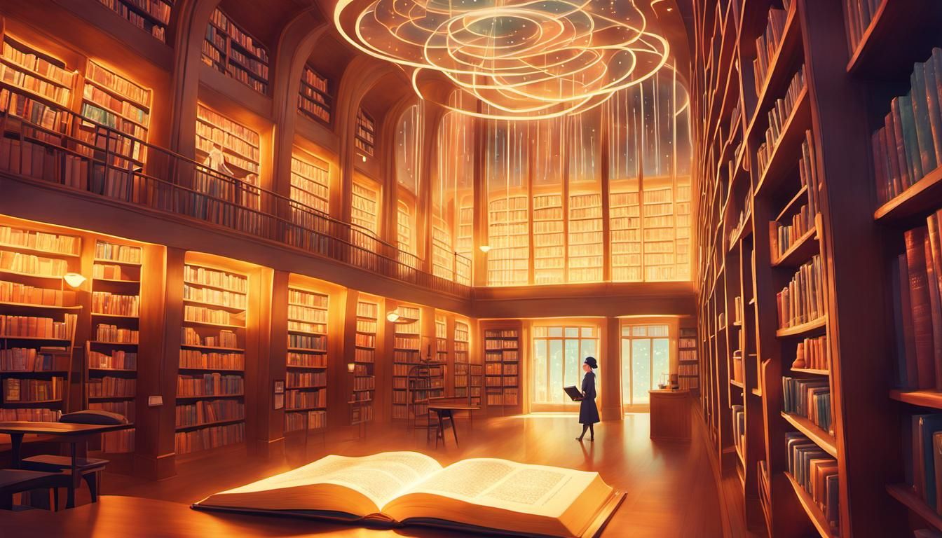 Whimsical Hologram Bookshelf Wonders in a Dreamy Future Libr...