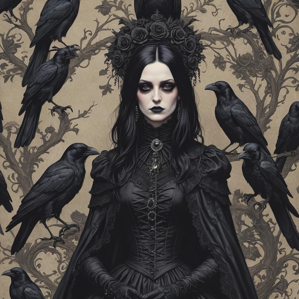 Victorian Gothic Raven Illustration