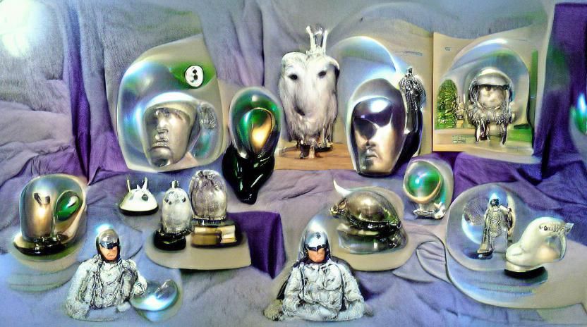 Silver Sci-Fi Animal Portraits with Mirrored Helmets