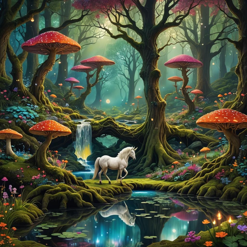 Unicorn in forest