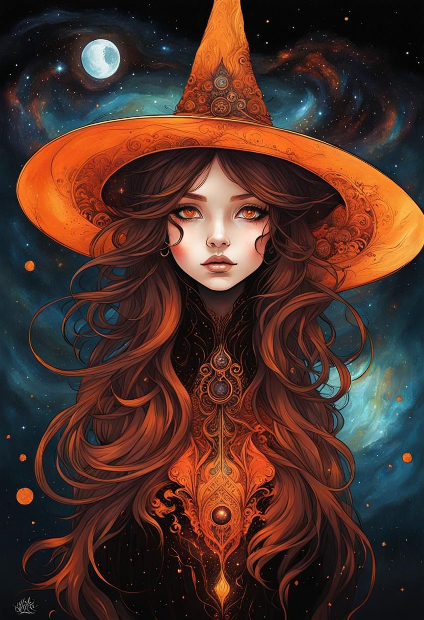 Chibi Cosmic Banshee Witch in Gothic Autumn Landscape