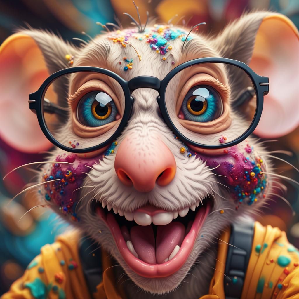 Monkey mouse selfie close portrait with plain pilot glasses ...
