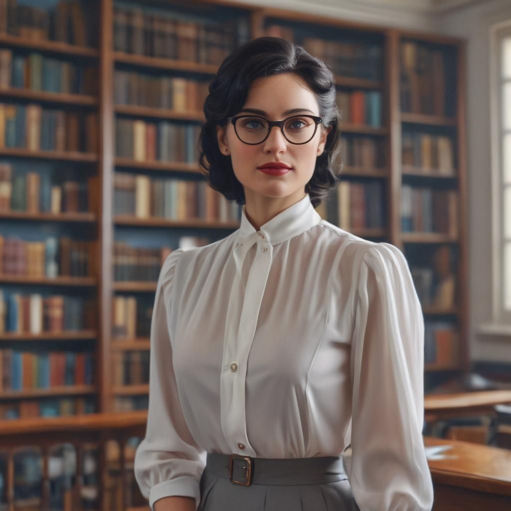 1940s Portrait of a Woman in a Library