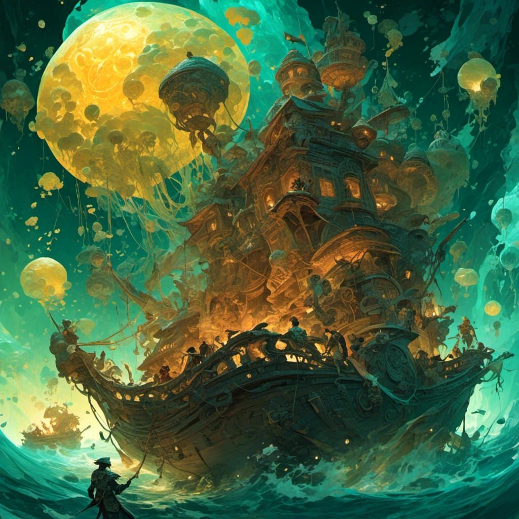 Space Pirates Battle: Vibrant Fantasy Art