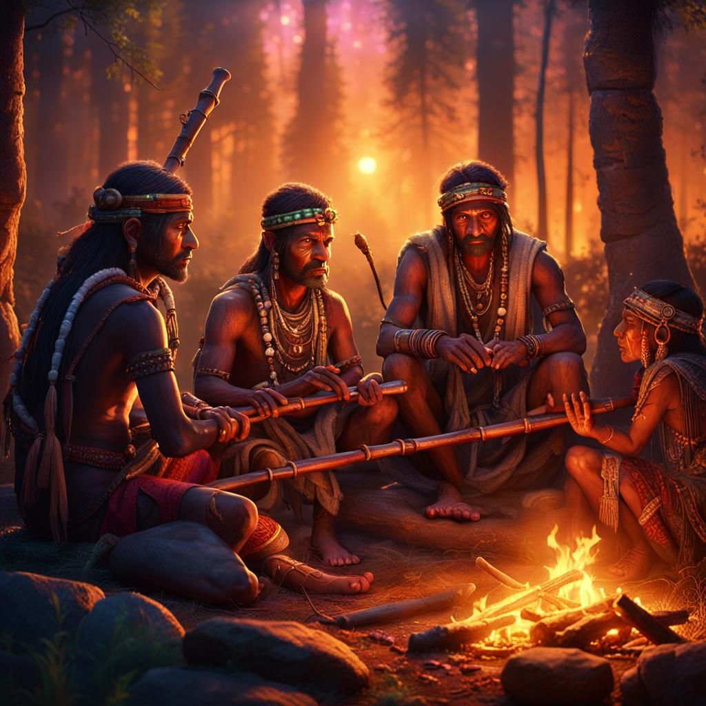 Tribal Sunset Celebration with Mystical Lights