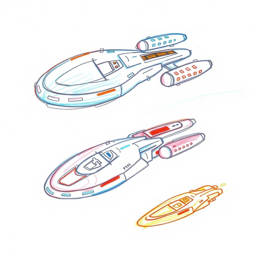 Childlike Crayon Sketches of Federation Starships