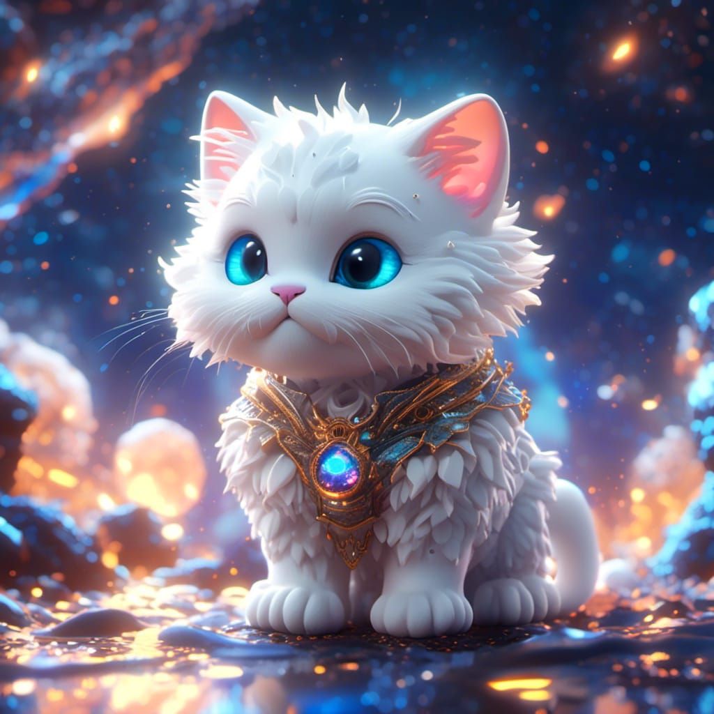 Cute Chibi Cat with Cosmic Eyes in Digital Art