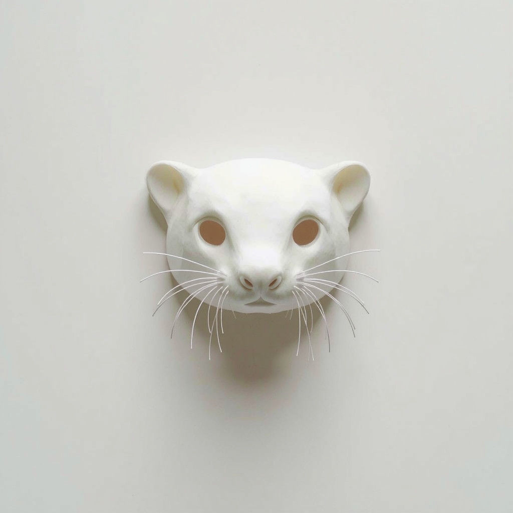 Elegant White Otter Mask Base in Fiber Art Style