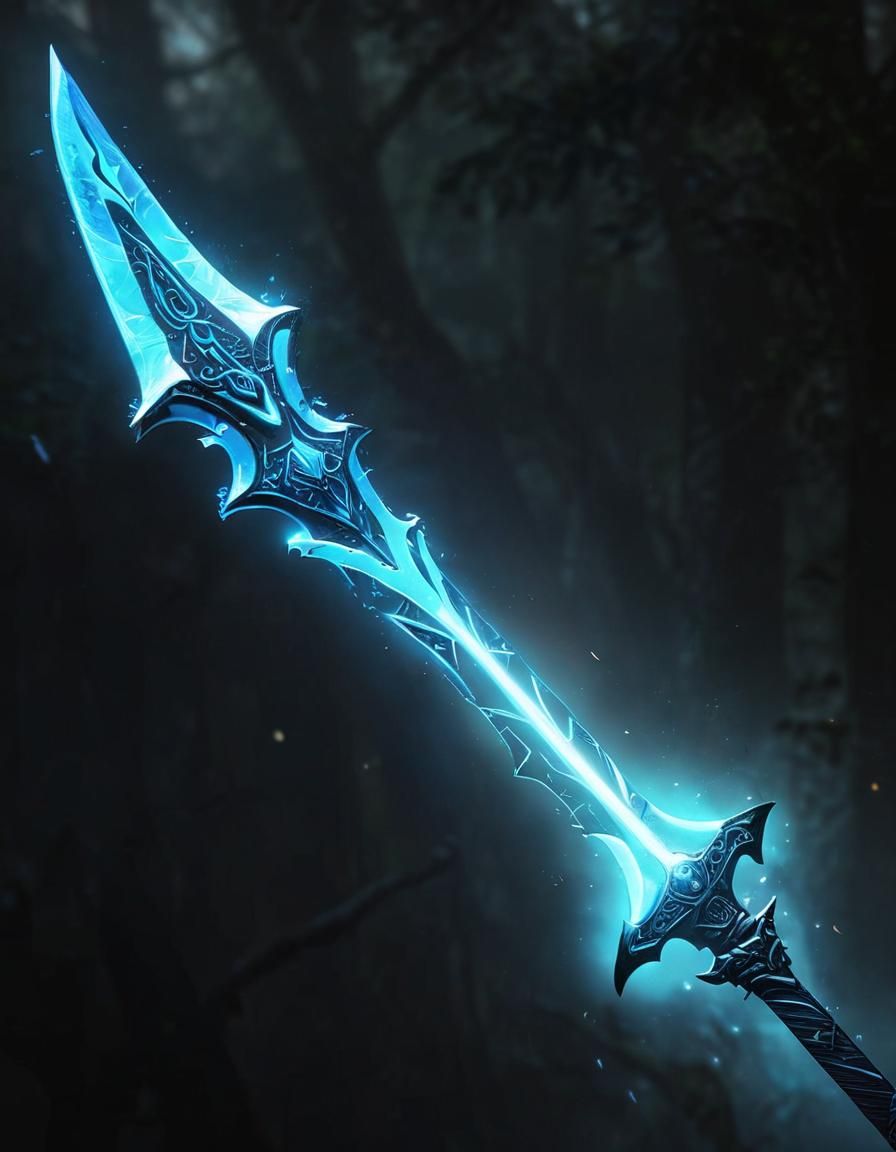 Mystical Runed Sword in Dark Forest, Digital Art