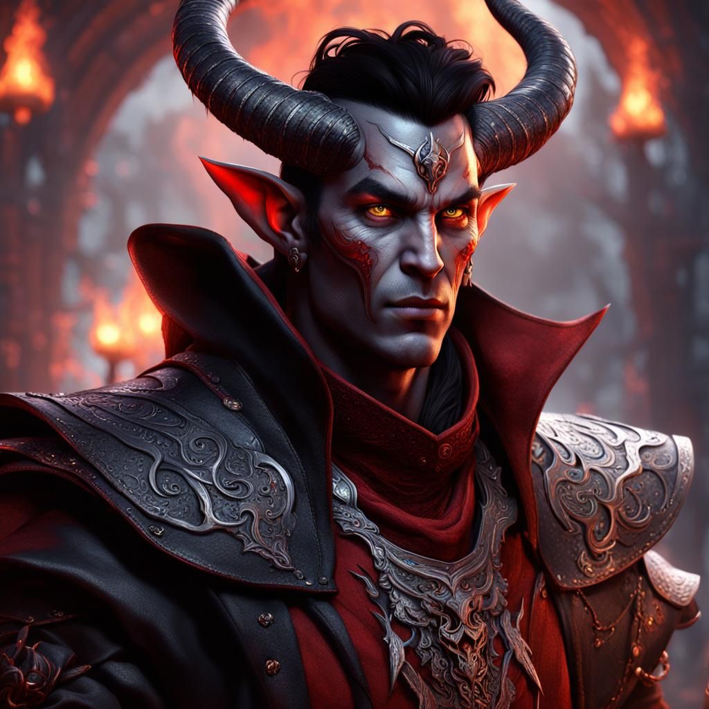 Tiefling Warlock with Silver Eyes: Fantasy Concept Art