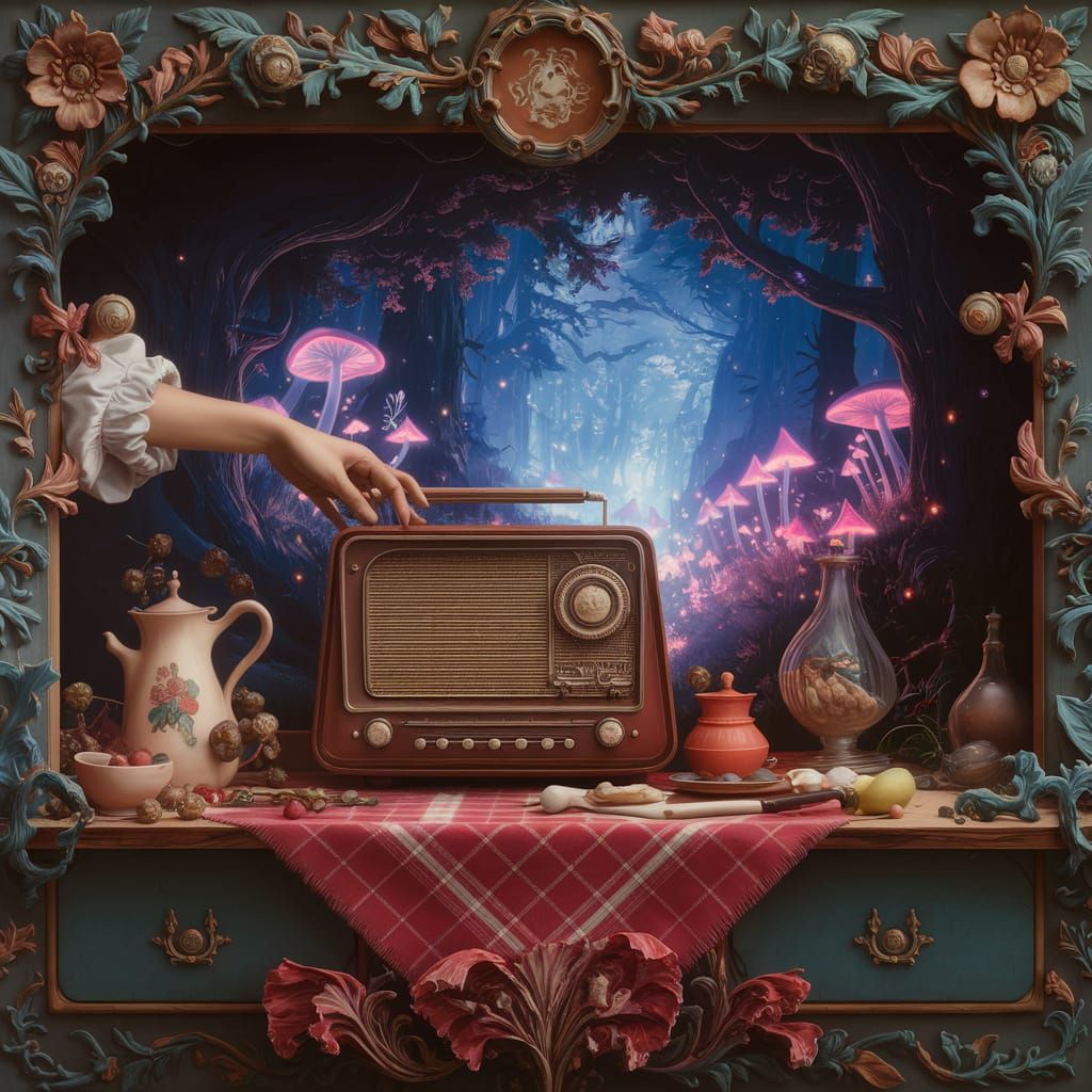 Magical Kitchen Scene with Vintage Radio, Matte Painting