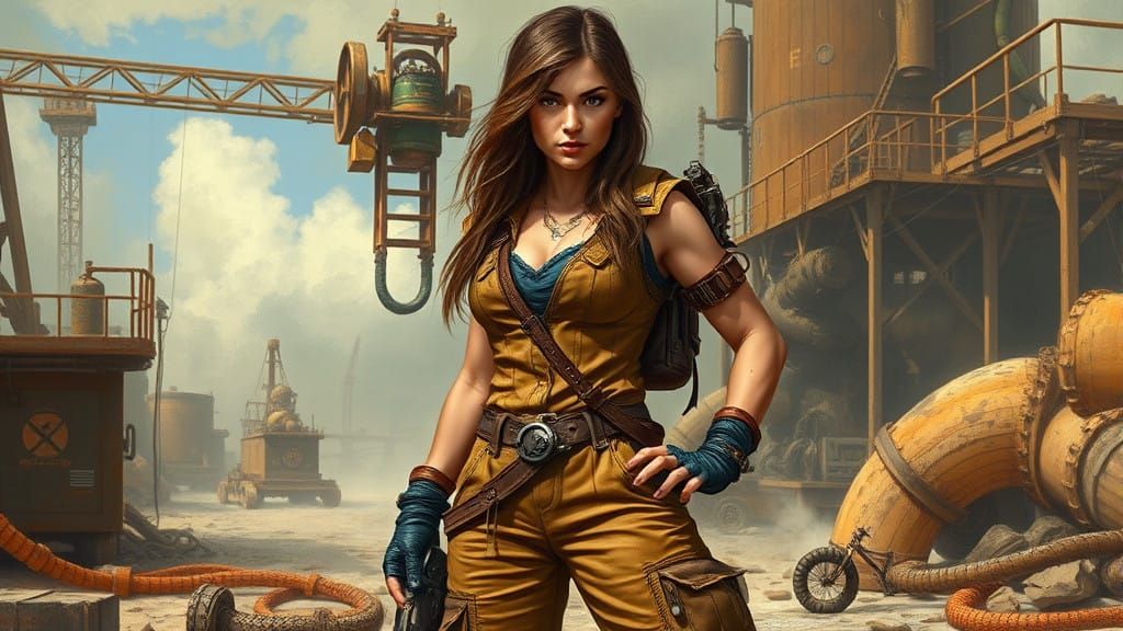 Determined Female Gaslands Survivor in Earth-Toned Jumpsuit