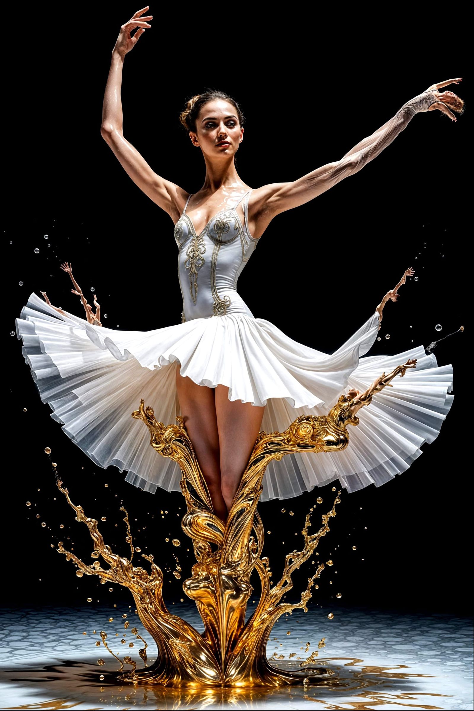 Ballet Dancer Pirouettes from Liquid Mercury and Marble