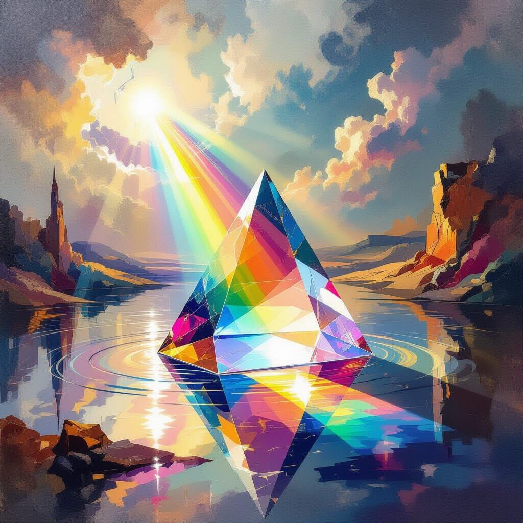 Prism Light Refraction with Rainbows in Surreal Abstract Sty...