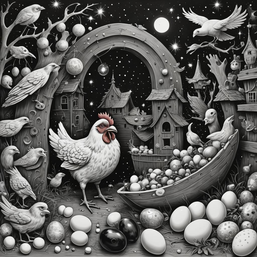 Surreal Noah's Ark: Steadman-esque Mort Chicken