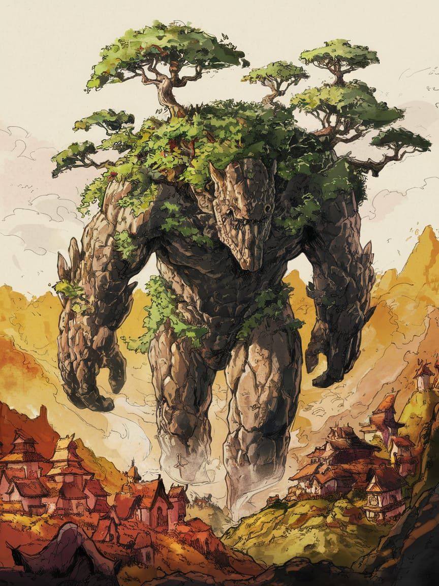 Majestic Stone Beast Strolls Through Fantasy Village in Medi...