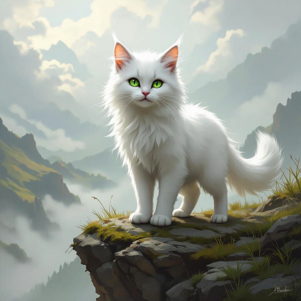 Warrior Cat Cloudpaw on Windswept Cliff