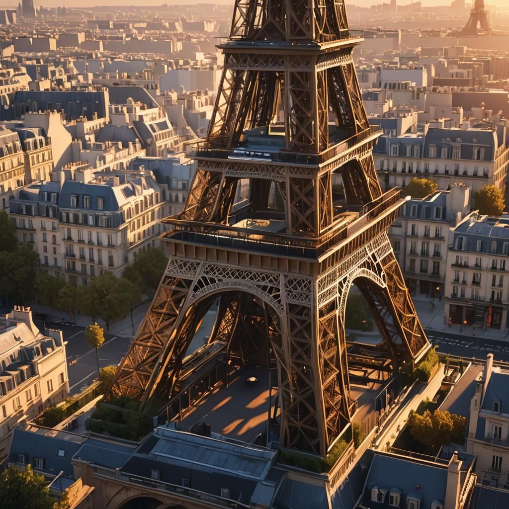 Eiffel Tower Sunset in Paris: 3D Videogame Style