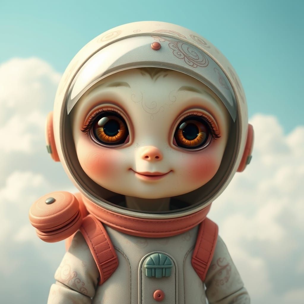 Whimsical Naif Alien Girl in Pastel Spacesuit