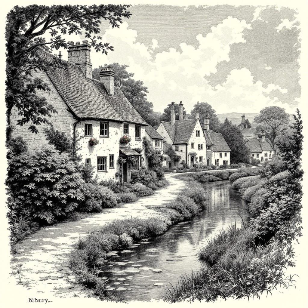 Quaint English Village in Black and White