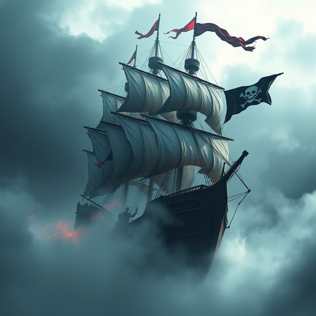 Ghostly Pirate Ship Emerges from the Fog in a Fantastical Ma...