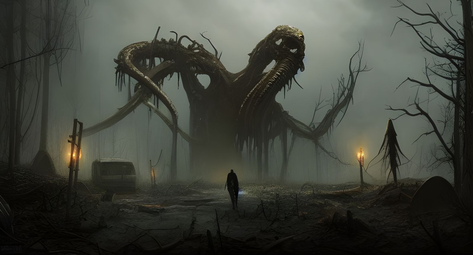 Dark Post-Apocalyptic World Ruined by Lovecraftian God
