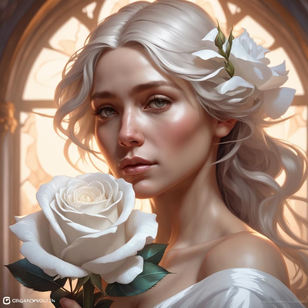 Angelic Woman with Rose: Art Nouveau Portrait