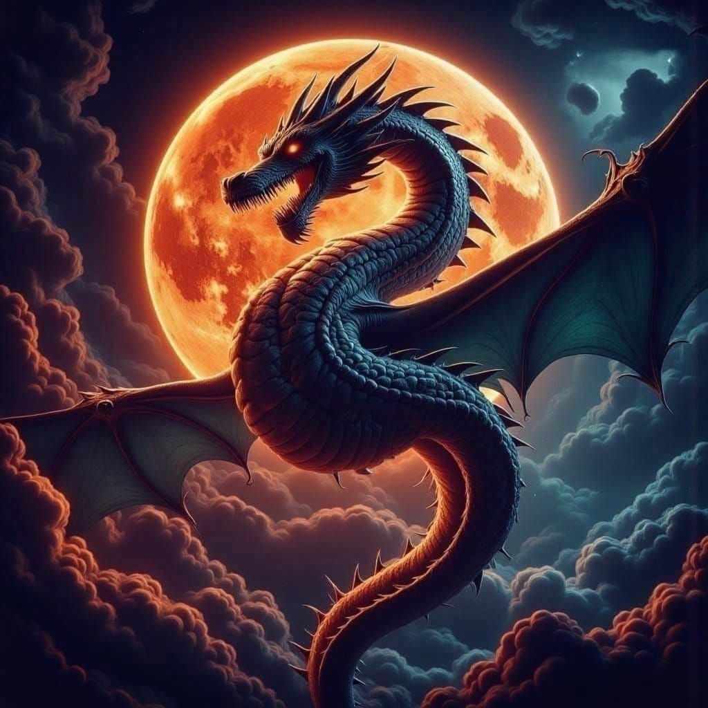 Terrifying Dragon Under a Blood Moon