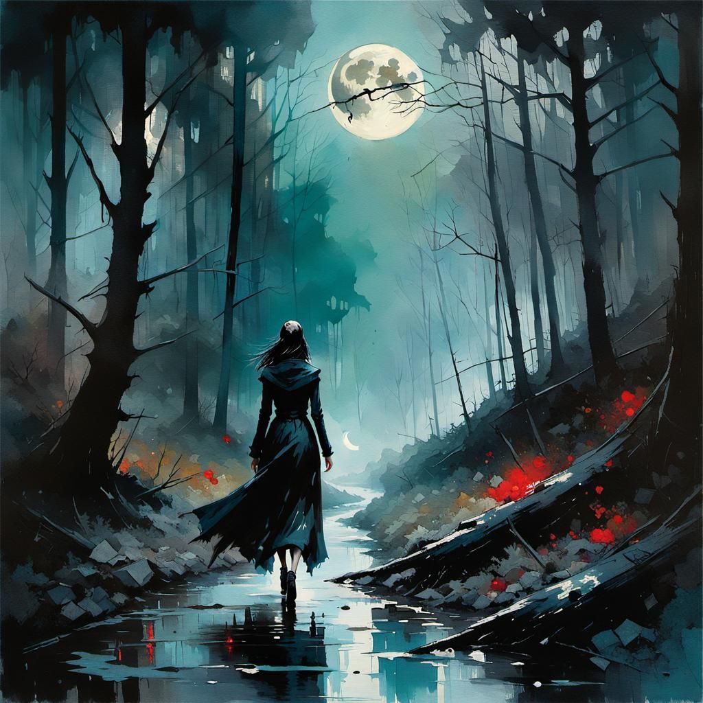 Eerie Vampire Girl in Gloomy Forest