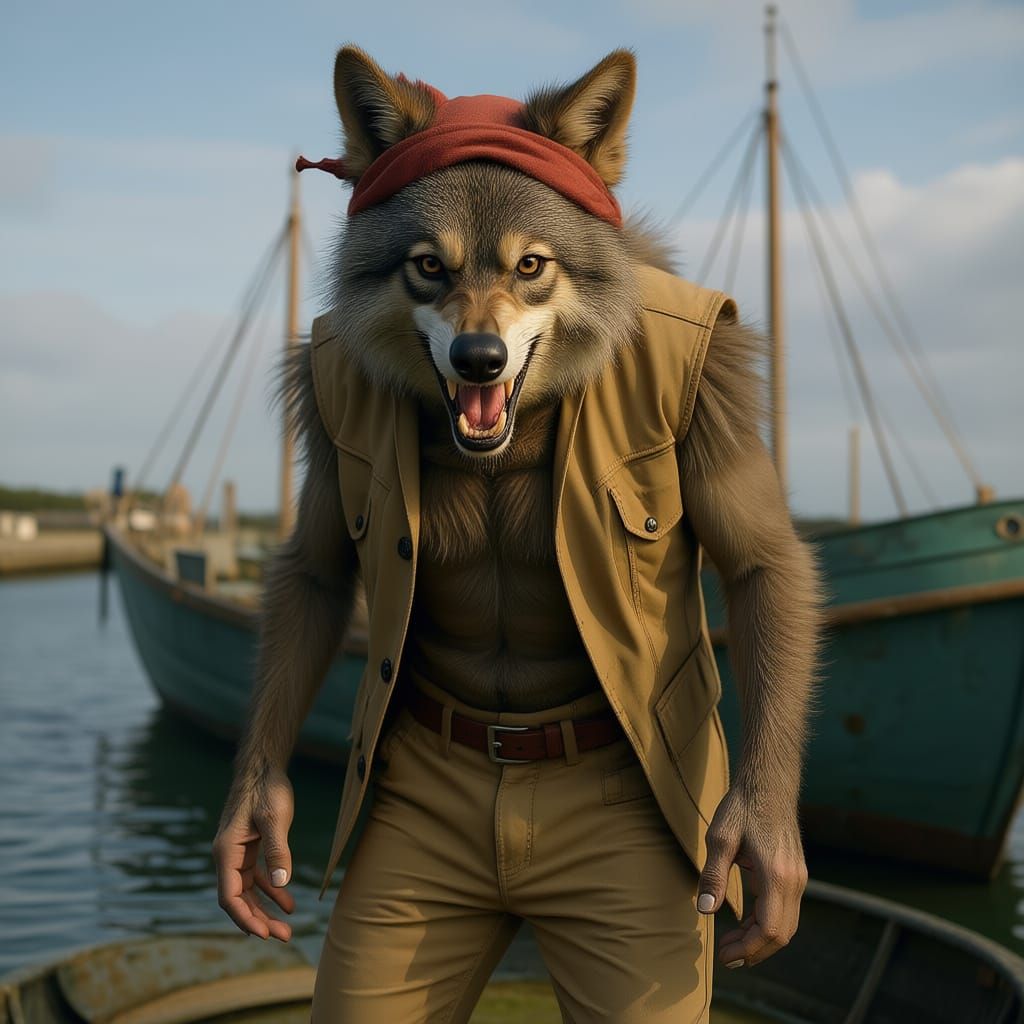 Menacing Werewolf Pirate in Hyperrealistic Digital Art