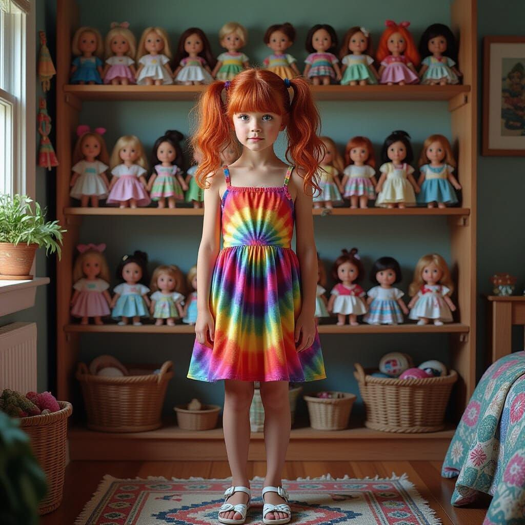 Girl with Dolls in Cozy Room, Digital Matte Painting