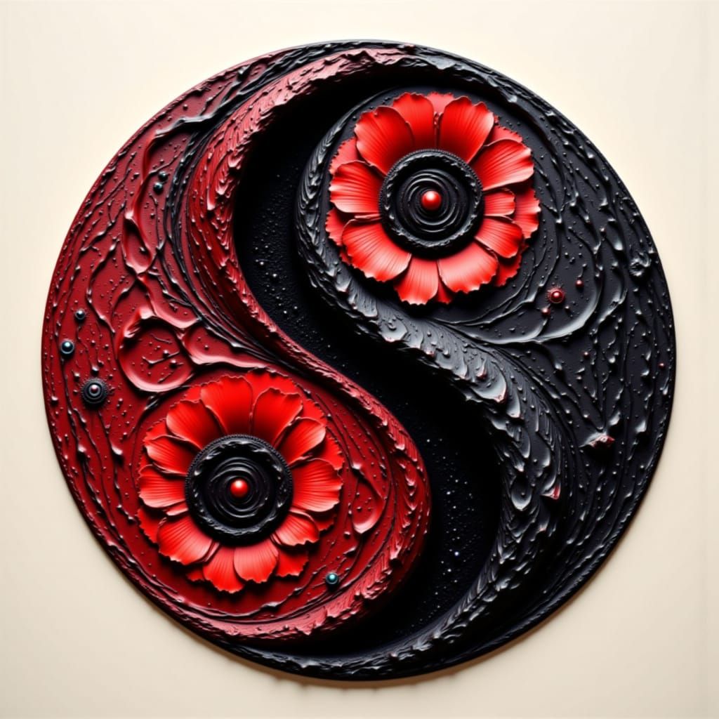 Surreal Yin Yang Flower with Escher Patterns
