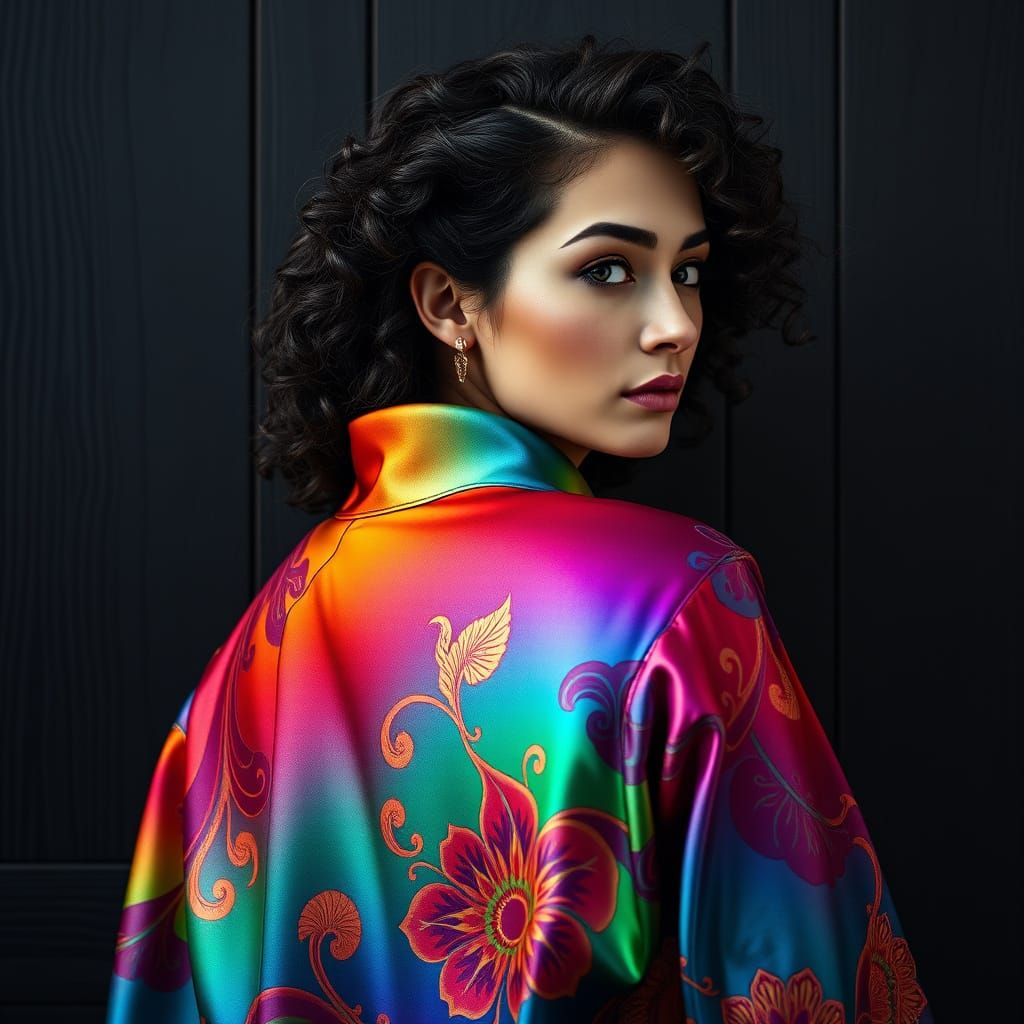 Regal Woman in Vibrant, Gradient Coat