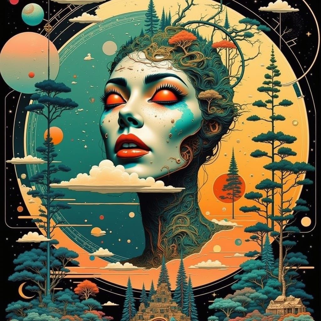 Colorful Cyborg Woman in Cyberpunk Style