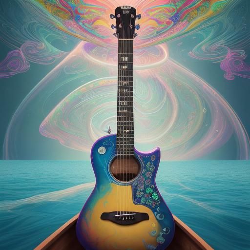Guitarist's River Journey: Surreal Dreamscape in Candy Art S...