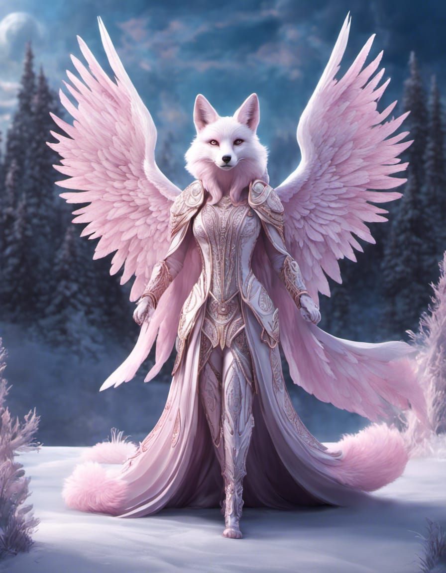 Pink Angel Fox in Psychedelic Fantasy Style