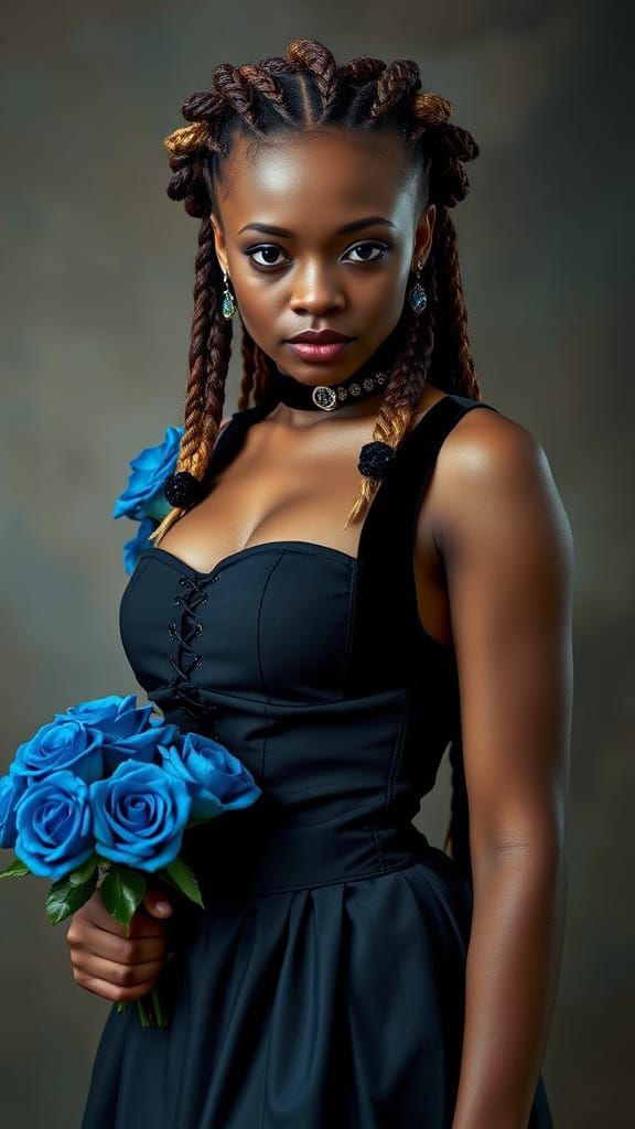 Gothic Princess with Blue Roses and Sapphire Corset