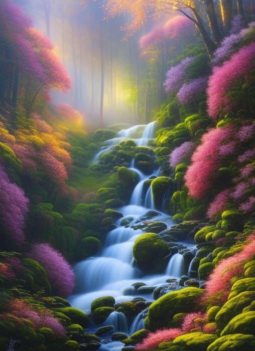 Enchanted Laurel Flowers in Dreamy Forest Painting