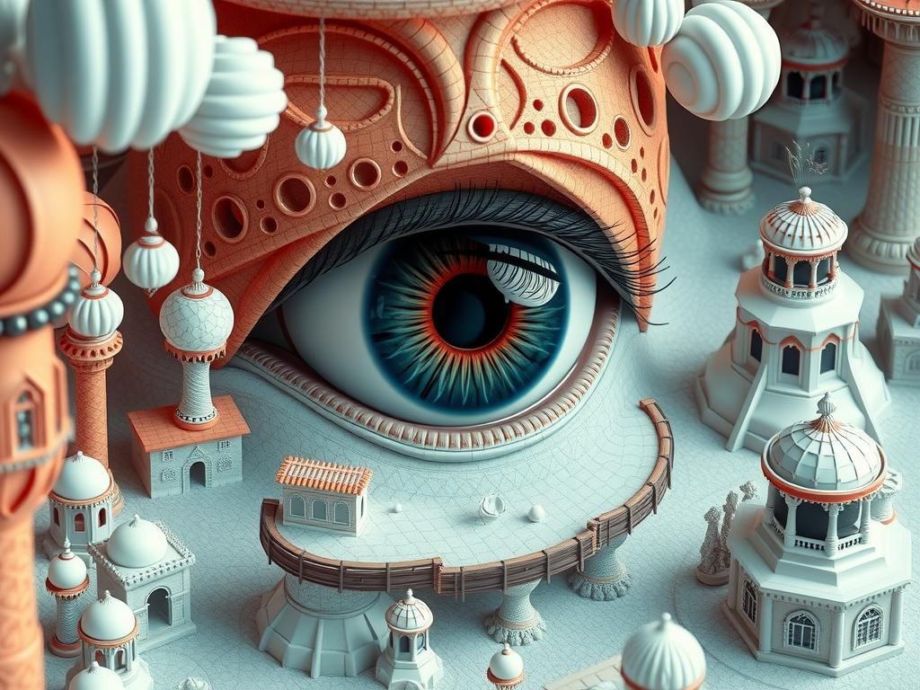 Surreal Isometric Eye in Dreamscape, Photorealistic Renderin...