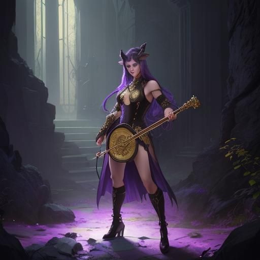 Female Satyr with Lyre in Dark Fantasy Style