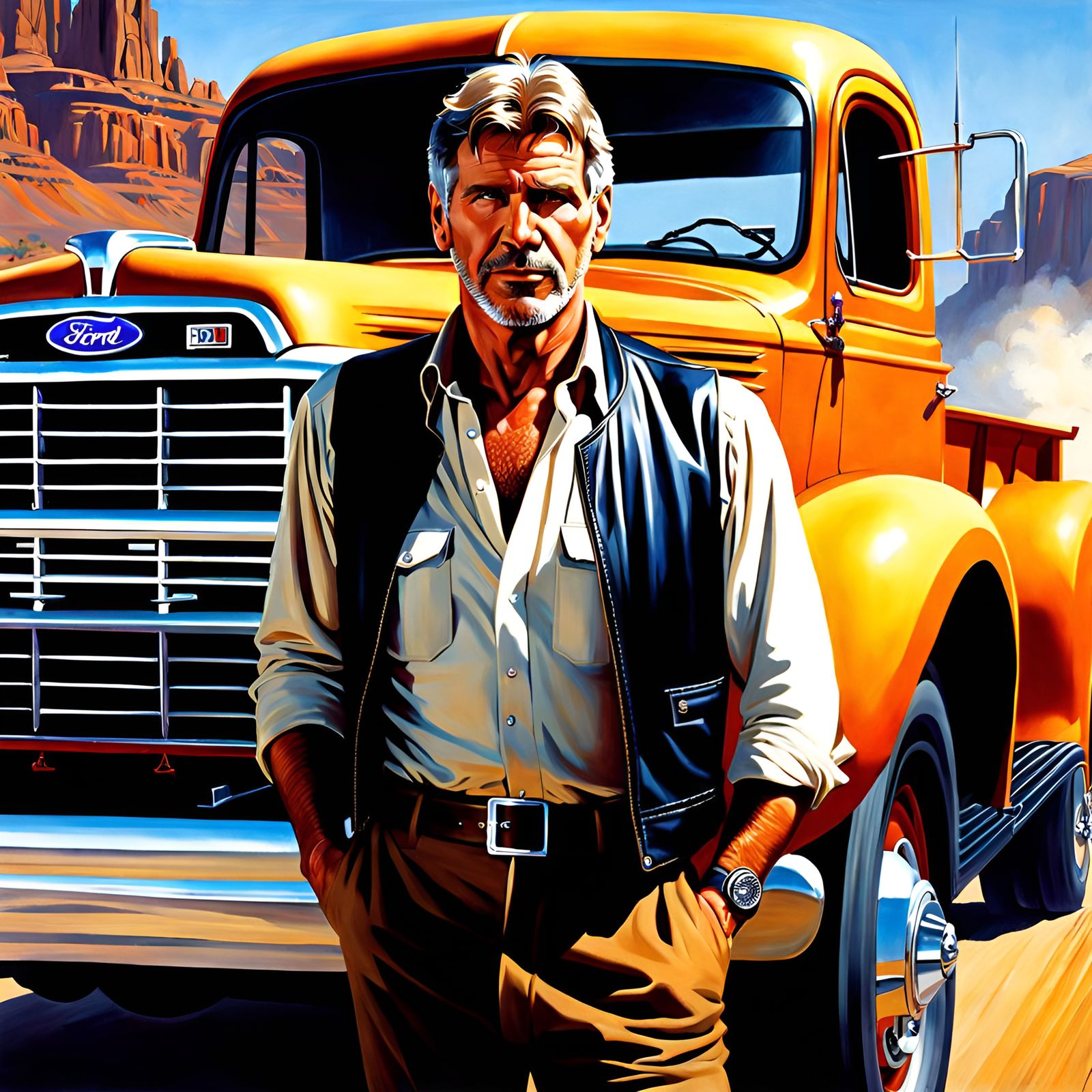 Harrison Ford Portrait in Golden Age Illustration Style